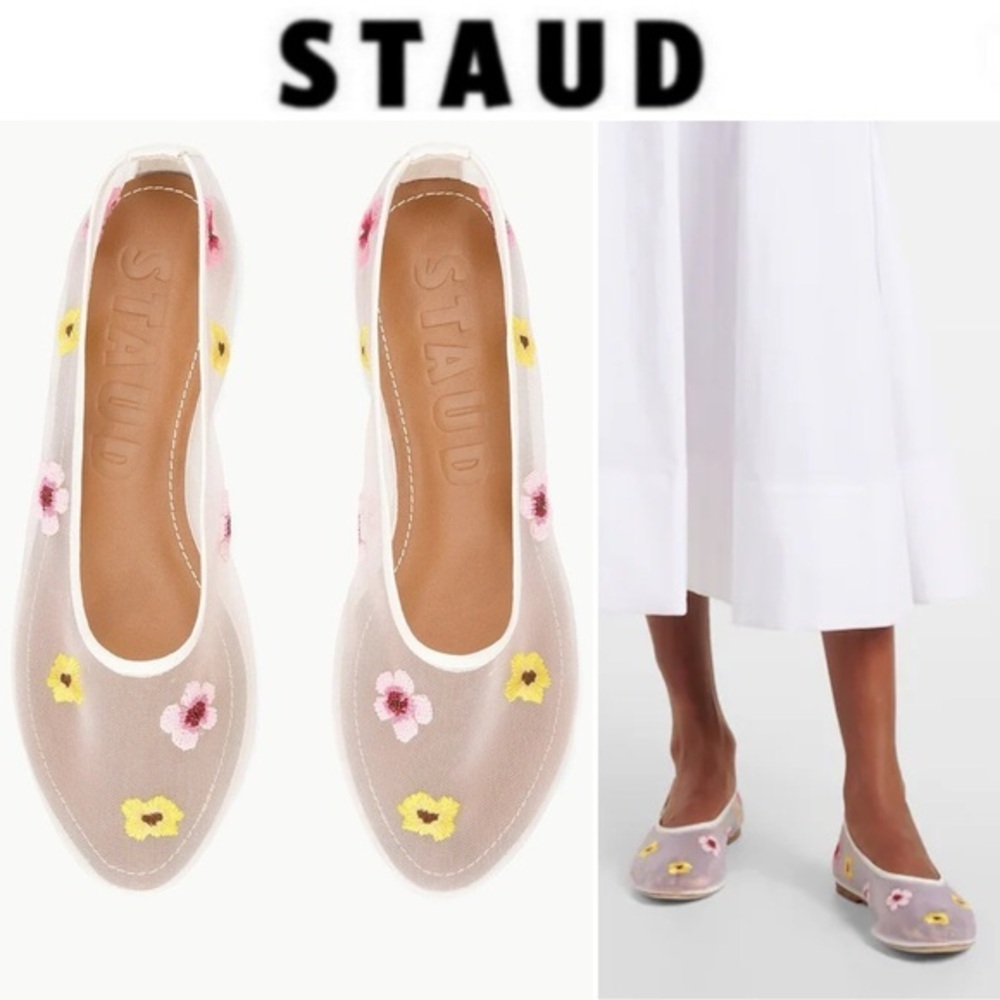 STAUD ALBA BALLET FLAT BLOSSOM FLORAL MESH EMBROIDERED SZ 38.5 450$